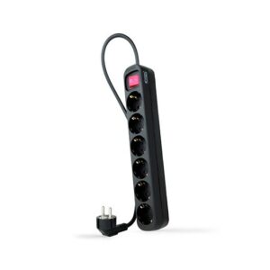 Regleta 6 tomas 1.4m nanocable con interruptor negro - 250v - proteccion