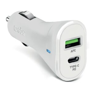 Cargador coche sbs 1 x usb tipo c pd 20w output + 1 x usb 2.1 blanco para iphone