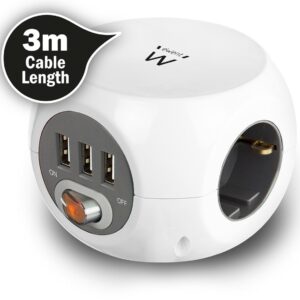 Regleta cubica ewent ew3953 3 tomas shucko 3 puertos usb y 3 metros de cable