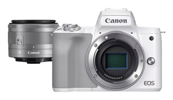 Camara digital canon eos m50 mark ii mirrorless + ef - m15 - 45 s - cmos - 24.1mp - videos 4k - wifi - bluetooth - blanca