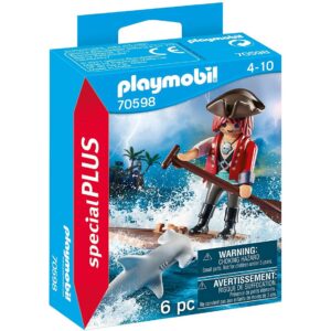 Playmobil pirata con balsa y tiburon martillo
