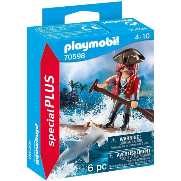 Playmobil pirata con balsa y tiburon martillo