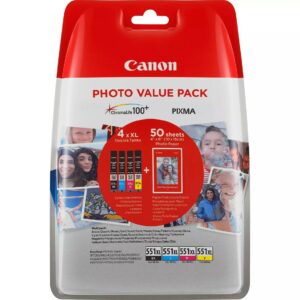 Multipack canon cli - 551xl b - c - m - y + 50 hojas papel fotografico