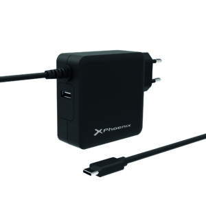 Cargador para portatiles usb tipo c 65w phoenix con cable integrado y puerto de carga usb 2.4a