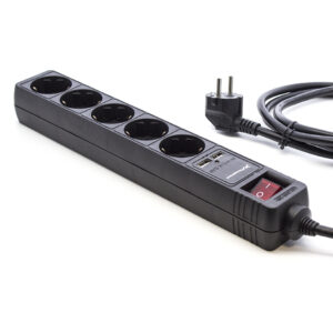 Regleta phoenix phpowerstrip5usb - 5 tomas enchufe europeo tipo schuko - 2 tomas usb de 2.1a - cable 1.8 metros - ip20 - interruptor - toma de tierra - con proteccion - color negro