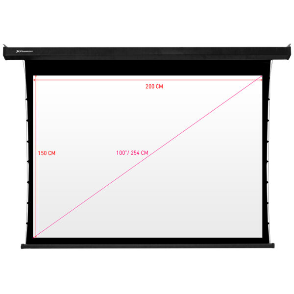 Pantalla electrica videoproyector pared y techo phoenix tensionada 100pulgadas ratio 4:3 y 16:9 2m x 1.5m posicion ajustable ultra silenciosa elimina arrugas carcasa blanca - tela super resistente