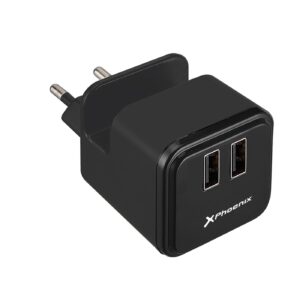 Cargador adaptador usb universal de pared phoenix phusbminicharger con soporte para telefono - smartphone 2 x usb negro 5v total 3.1a (2.4a+1a)